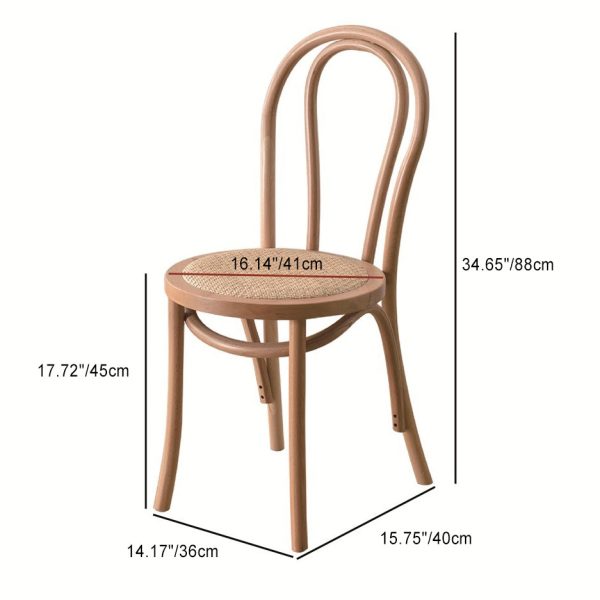 Traditional Chinese Round Wood Rattan Dining Chair Four Legs Backrest For Dining Room - Image 5