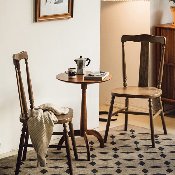 Traditional Vintage Scallop Shape Solid Wood Frame Dining Chair Slat Back Footrest For Dining Room - Image 2