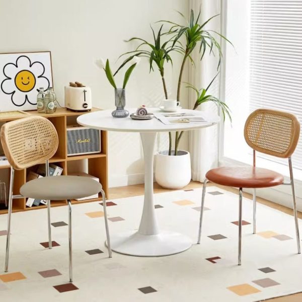 Contemporary Vintage Round Rectangular Solid Wood Metal Leather Dining Chair Backrest For Dining Room - Image 29