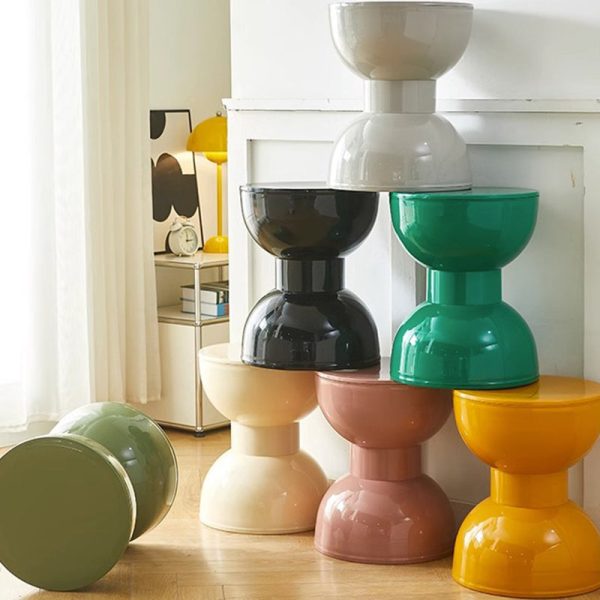 Contemporary Scandinavian Round Hourglass Shape Plastic Footstool Backless Armless For Entryways - Image 13