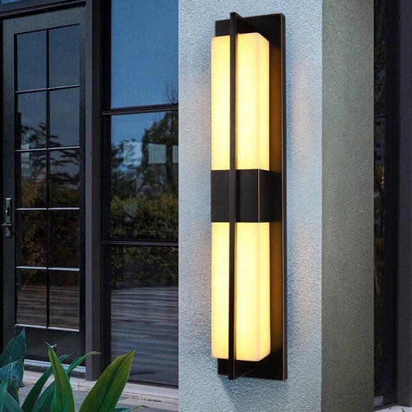 Modern Transitional Rectangular Copper Marble LED Outdoor Wall Sconce Lamp For Outdoor Patio - Image 16