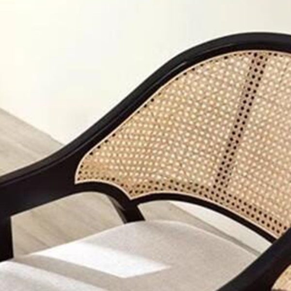 Traditional Vintage Square Upholstered Solid Wood Rattan Linen Dining Chair Backrest Armrest For Dining Room - Image 12