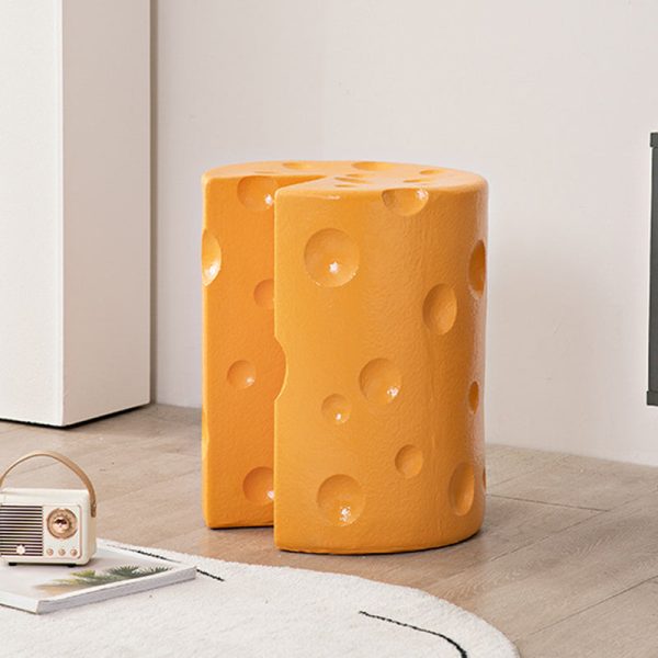 Contemporary Creative Kids Round Cylinder Cheese Resin Side Table For Bedroom - Image 4