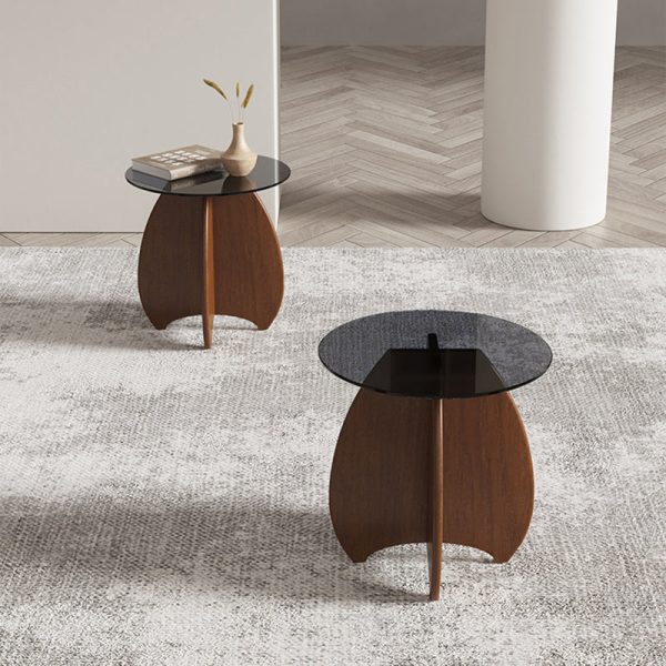 Contemporary Nordic Round Cross-Legged Glass Pine Wood Side Table For Living Room - Image 8