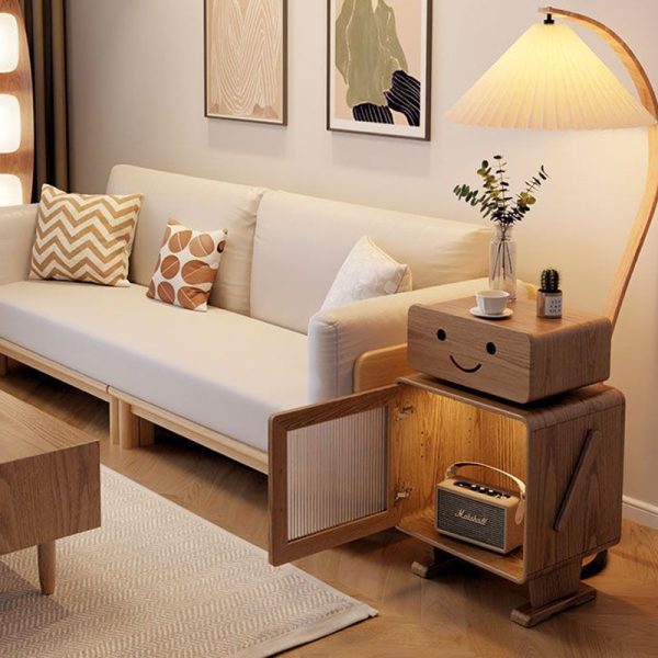 Contemporary Creative Square Rubberwood Glass Metal Nightstand 2-Cabinet For Bedroom - Image 24