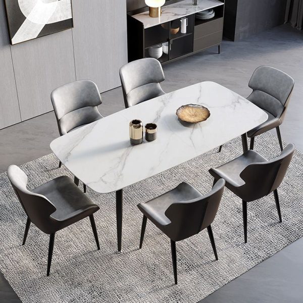 Modern Minimalist Steel Leather Dining Chair Backrest Armless For Dining Room - Image 14