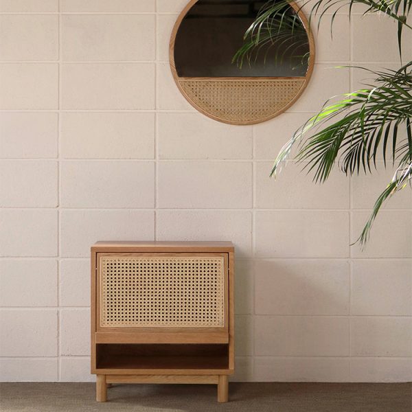 Contemporary Nordic Rectangular Wood Rattan End Table 1-Drawer For Living Room - Image 2