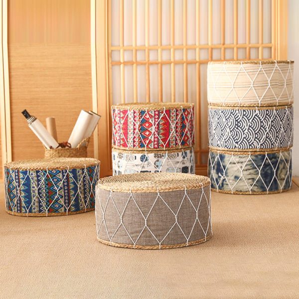 Contemporary Creative Round Cattail Fabric Low Stool For Living Room - Image 13