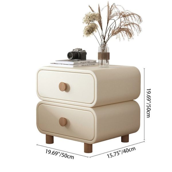 Contemporary Scandinavian Square Tabletop Solid Wood Microfiber Leather Stainless Steel Nightstand 2-Drawer For Bedroom - Image 4