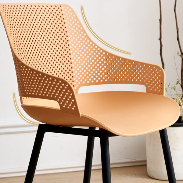Modern Minimalist Square Hollowed Out Dots Backrest Plastic Iron Dining Chair Armrest For Dining Room - Image 5