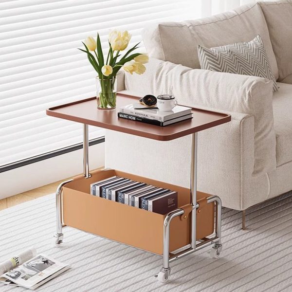 Modern Simplicity Tray Top Leather Storage Movable End Table 2-Tier For Living Room - Image 13