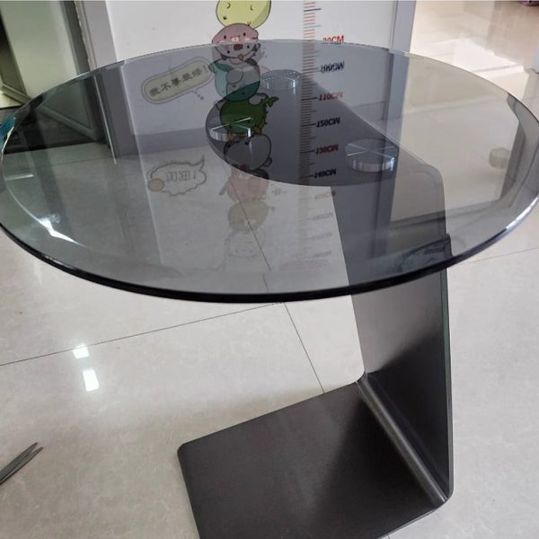 Modern Luxury Round Tempered Glass Carbon Steel Base End Table For Living Room - Image 6