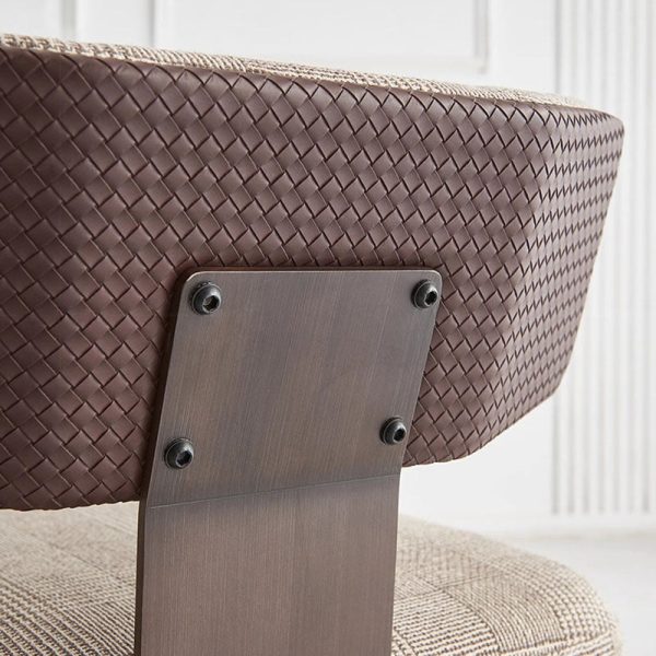 Modern Luxury Rectangular Cushion Cotton Linen Saddle Leather Stainless Steel Accent Chair Backrest For Living Room - Image 9