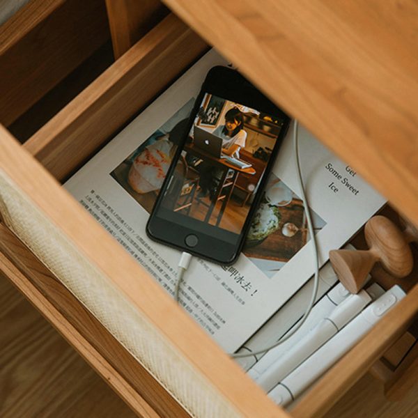 Contemporary Retro Square Solid Wood Nightstand 2-Drawer For Bedroom - Image 8