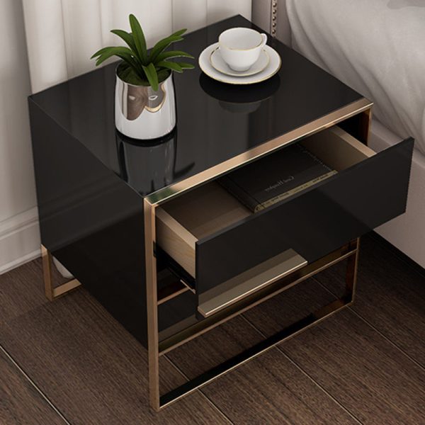 Modern Simplicity Cubic Solid Wood Stainless Steel Frame Nightstand 2-Drawer For Bedroom - Image 13