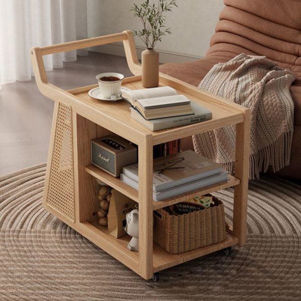 Contemporary Retro Solid Wood Movable Multifunctional Storage End Table 3-Tier For Living Room - Image 3
