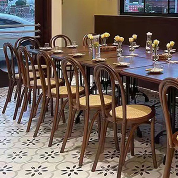 Traditional Vintage Curved Frame Solid Wood Wicker Dining Chair Backrest For Dining Room - Image 14