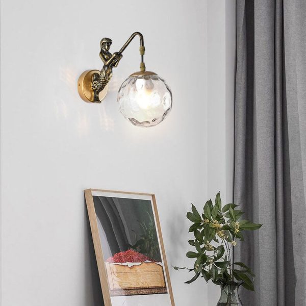 Vintage Rustic Mermaid Orb 1-Light Wall Sconce Lamp - Image 9