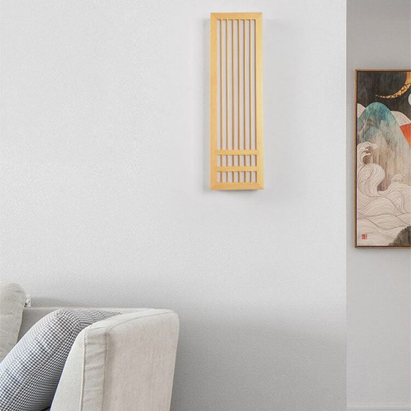 Simple Solid Wood Rectangular 1-Light Japanese Wall Sconce Lamp - Image 5