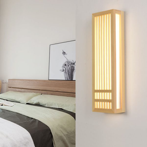 Simple Solid Wood Rectangular 1-Light Japanese Wall Sconce Lamp - Image 4
