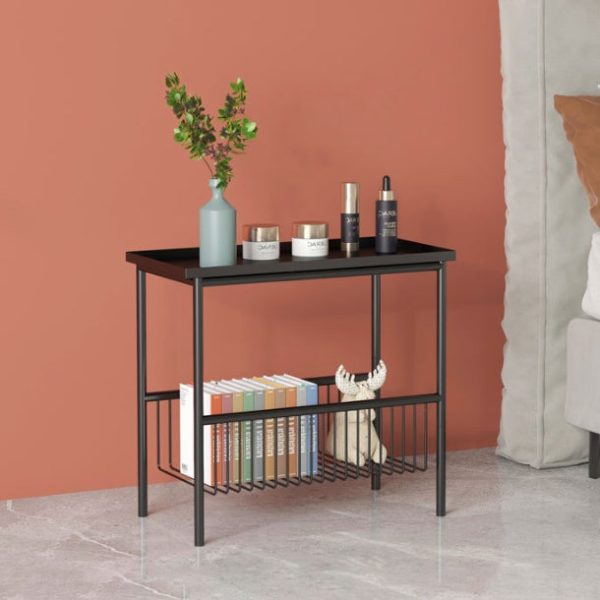 Contemporary Scandinavian Rectangle Iron Top End Table 2-Tier Storage Shelves For Living Room - Image 2