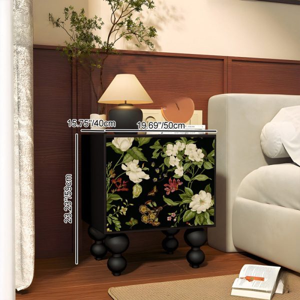 Traditional French Square Cube Flower Prints Solid Wood Ash Hardware Nightstand 2 - Drawer For Bedroom - Image 4