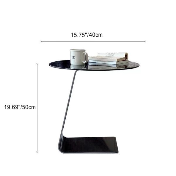 Modern Luxury Round Tempered Glass Carbon Steel Base End Table For Living Room - Image 5