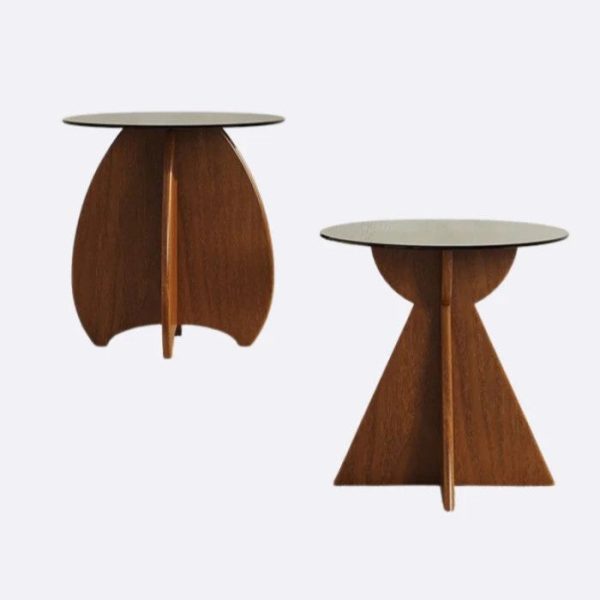 Contemporary Retro Geometric Oval Tempered Glass Wood Base End Table For Living Room - Image 10