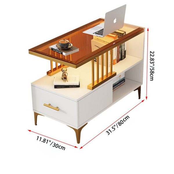 Contemporary Simplicity Rectangular Glass Top End Table 2-Tier Cabinet For Living Room - Image 5