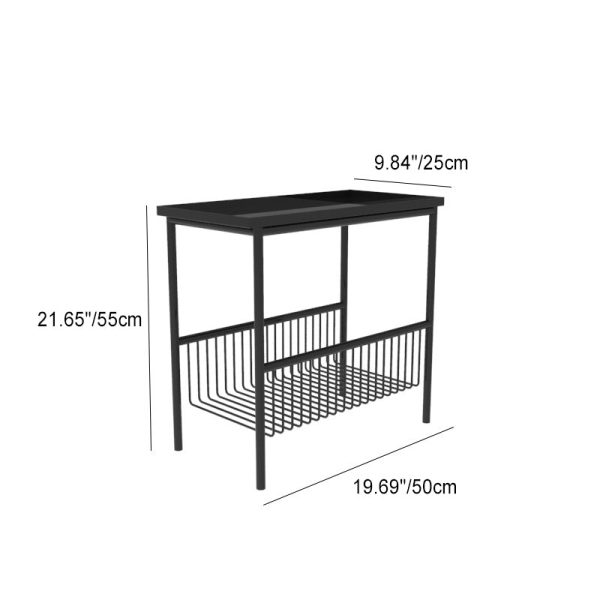 Contemporary Scandinavian Rectangle Iron Top End Table 2-Tier Storage Shelves For Living Room - Image 4