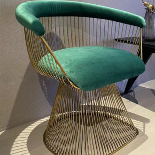 Modern Luxury Curve Hollow Oval Fabric Stainless Steel Accent Chair Backrest Arm For Living Room - Image 9
