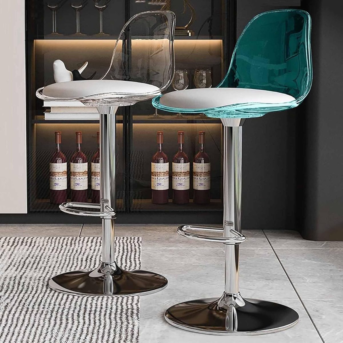 Contemporary Scandinavian Curved Acrylic Metal Base Adjustable Swivel Bar Stool Backrest Footrest For Kitchen - Image 13