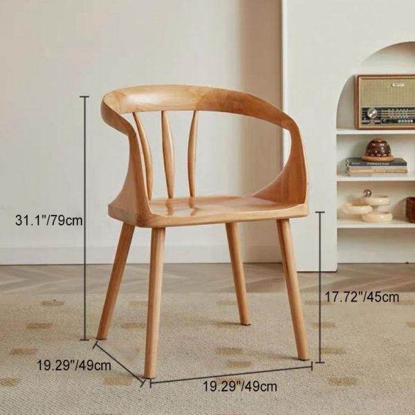 Contemporary Scandinavian Round Back Solid Wood Dining Chair Backrest Armrest For Dining Room - Image 4