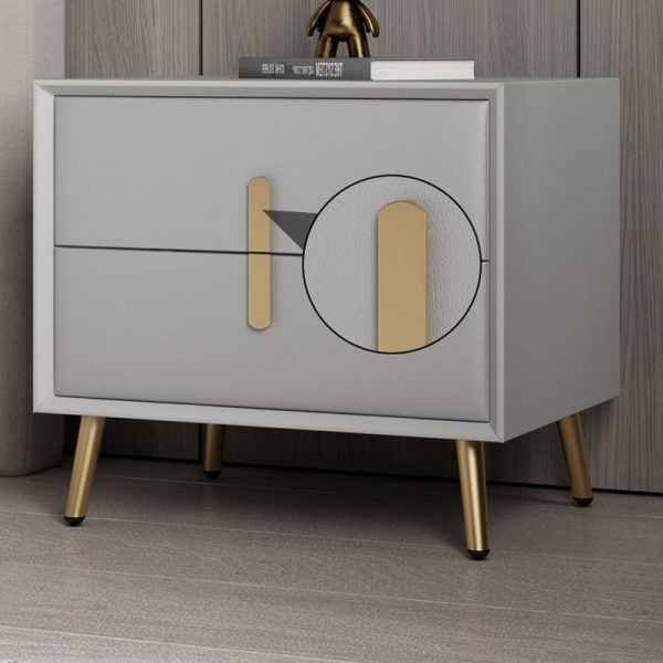 Modern Luxury Rectangular Solid Wood Leather Hardware Nightstand 2-Drawer For Bedroom - Image 12
