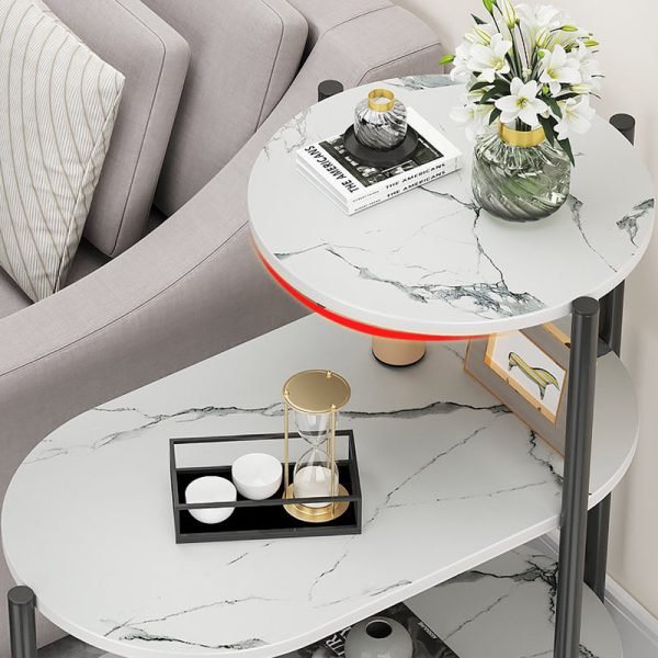 Contemporary Scandinavian Rectangular Iron Marble End Table 3-Tier For Living Room - Image 6