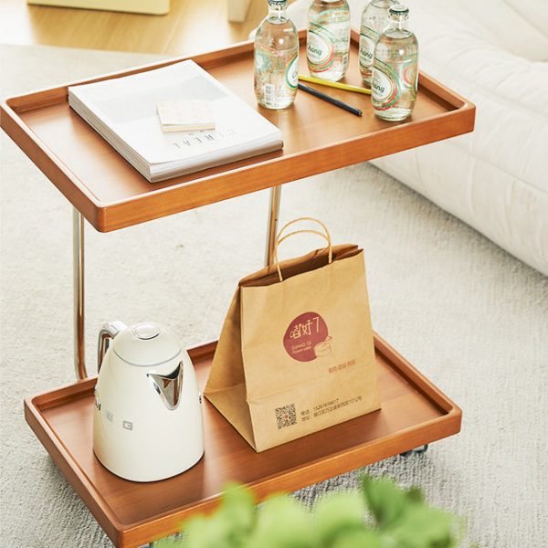 Modern Minimalist Square Wood Metal End Table Two Tier Wheels For Living Room - Image 10