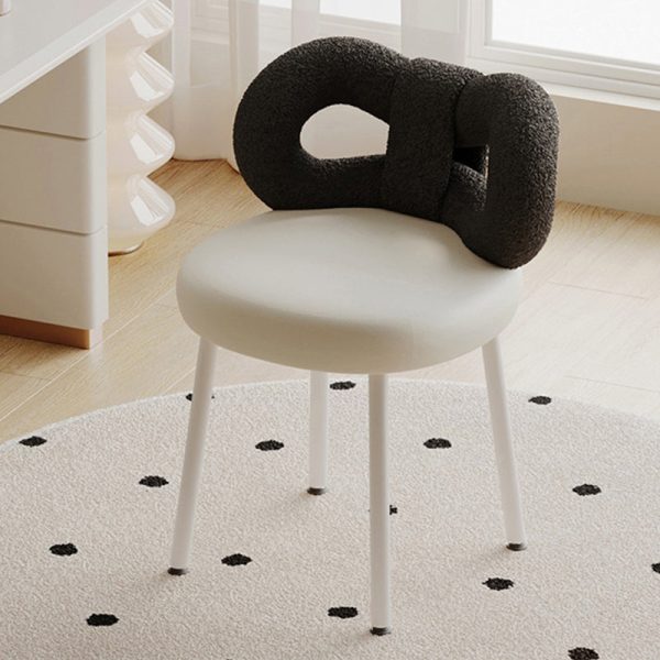 Modern Art Deco Butterfly Knot Round Leather Iron Vanity Stool Backrest Armless For Bedroom - Image 2