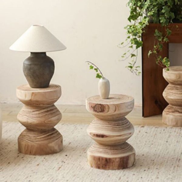 Traditional Vintage Round Column Wood End Table For Bedside - Image 2