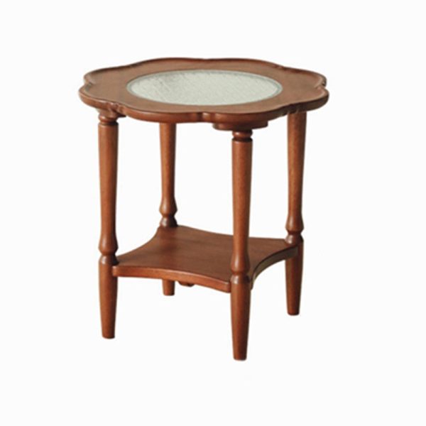 Contemporary Retro Flower Round Wood Glass Coffee Table 2-Tier For Living Room - Image 27