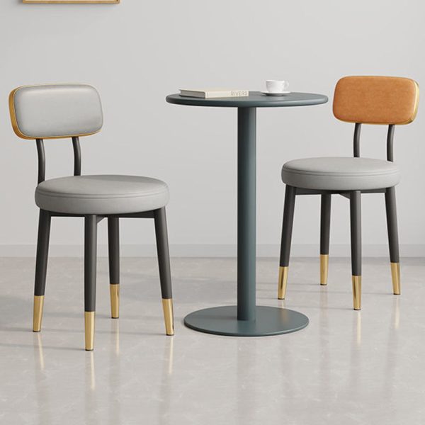Modern Minimalist Round Upholstered Rectangular Back Leather Metal Dining Chair For Dining Room - Image 10