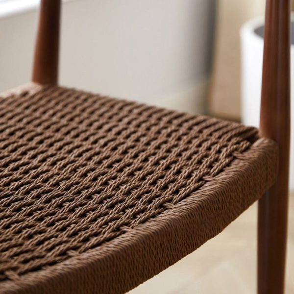 Traditional Vintage Braided Rope Wood Legs Square Dining Chair Backrest Armrest For Dining Room - Image 7