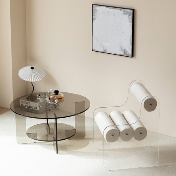 Contemporary Creative Cylinder Acrylic Fabric Chair Backrest Armless For Living Room - Image 6
