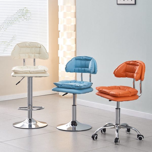 Modern Minimalist Square Cushion Leather Metal Bar Stool Backrest Height Adjustable For Dining Room - Image 15