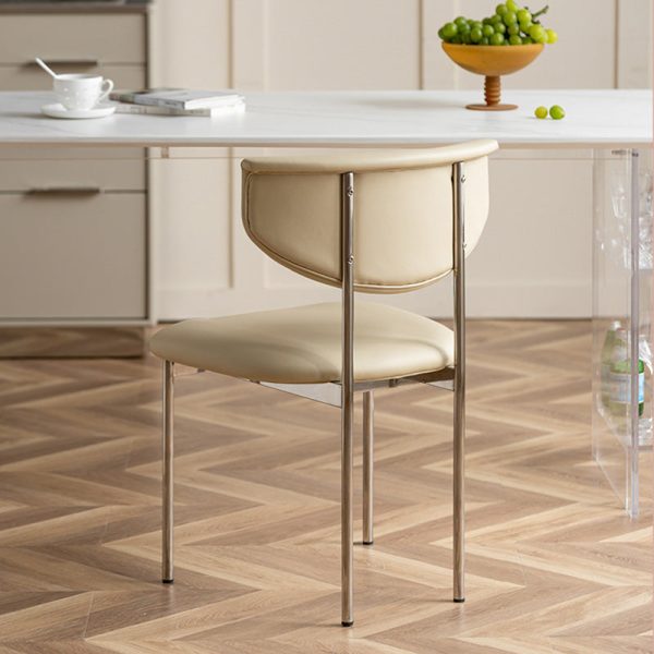 Modern Minimalist Square Round Corner Upholstered Leather Stainless Steel Dining Chair Curved Backrest For Dining Room - Image 3