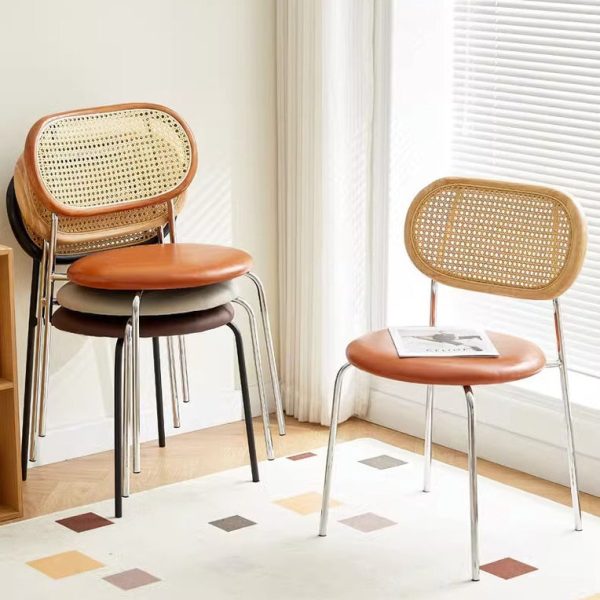 Contemporary Vintage Round Rectangular Solid Wood Metal Leather Dining Chair Backrest For Dining Room - Image 30