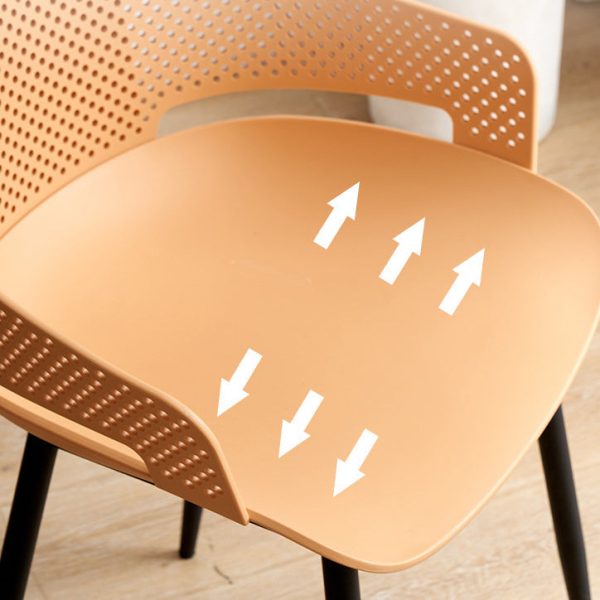 Modern Minimalist Square Hollowed Out Dots Backrest Plastic Iron Dining Chair Armrest For Dining Room - Image 6