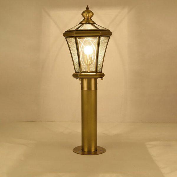 European Outdoor Glass Copper Lantern 1-Light Lawn Landscape Light - Image 4