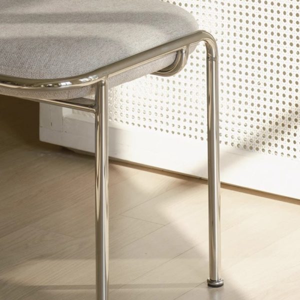 Contemporary Scandinavian Square Cotton Linen Upholstered Stainless Steel Frame Vanity Stool Backless For Bedroom - Image 7
