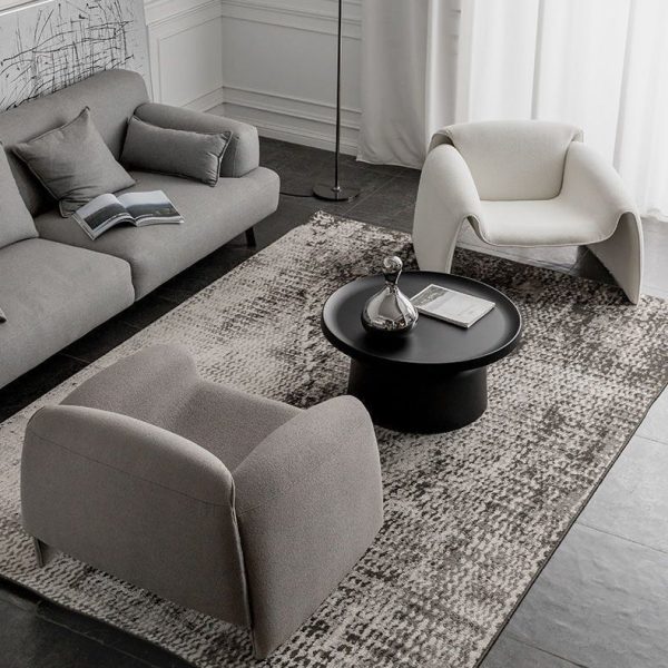 Modern Minimalist Trapezoid Back Plywood Leather Lambswool Accent Chair Backrest Armrest For Living Room - Image 10