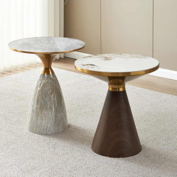 Modern Luxury Cone Base Rock Slab Metal Carbon Steel Side Table 1-Leg For Living Room - Image 9